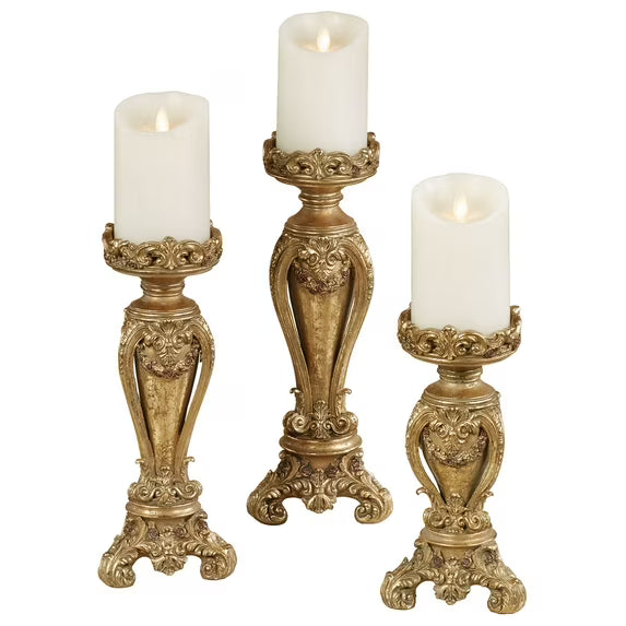 Angelique Ornate Candleholders Aged Gold Set of 3