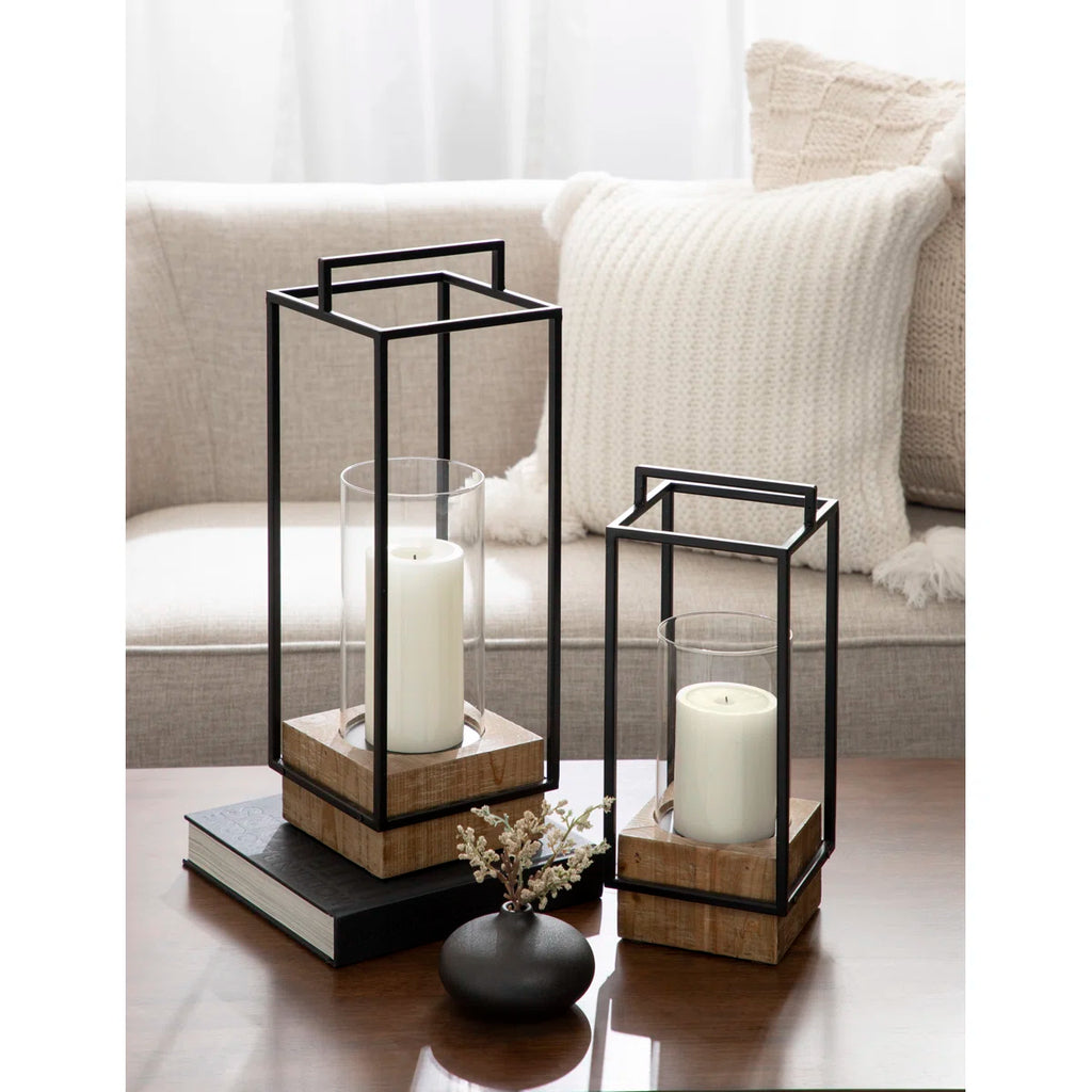 Wood and Metal Two-Piece Candle Holder Set