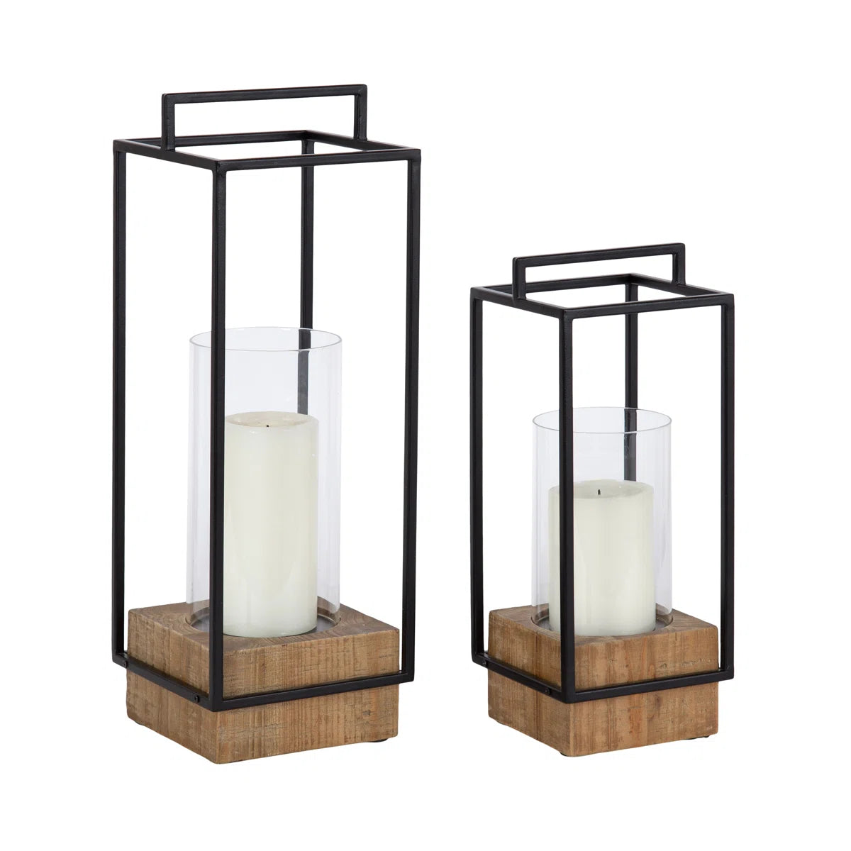 Wood and Metal Two-Piece Candle Holder Set