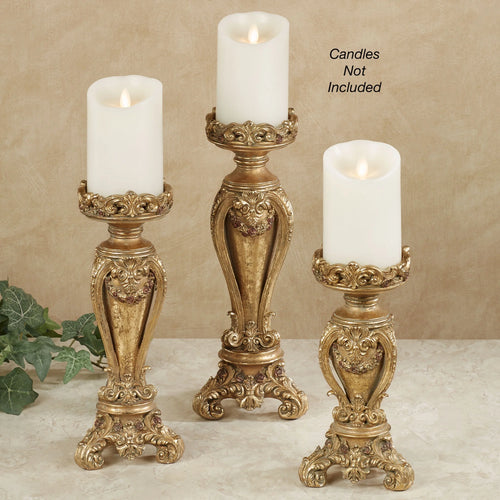 Angelique Ornate Candleholders Aged Gold Set of 3