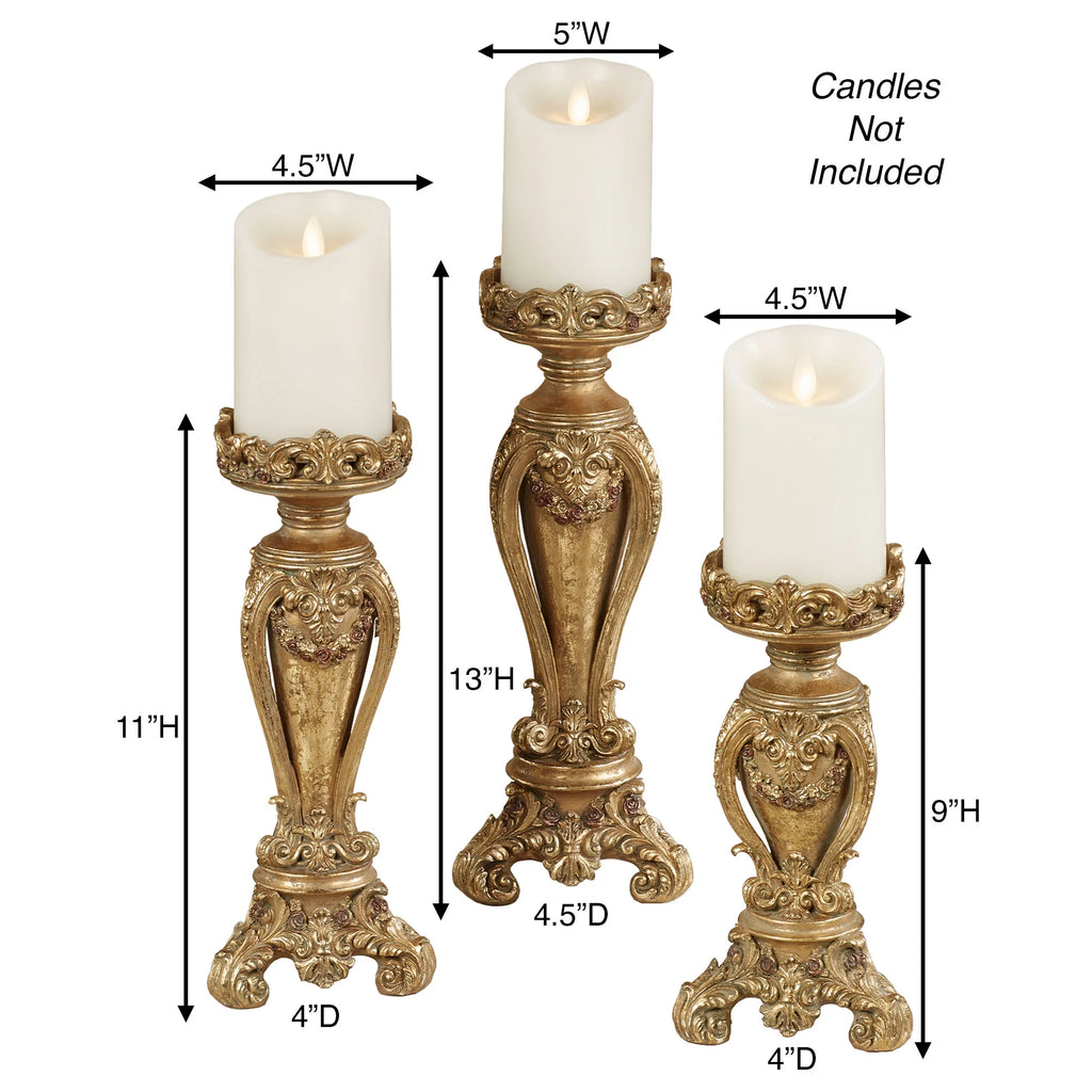 Angelique Ornate Candleholders Aged Gold Set of 3