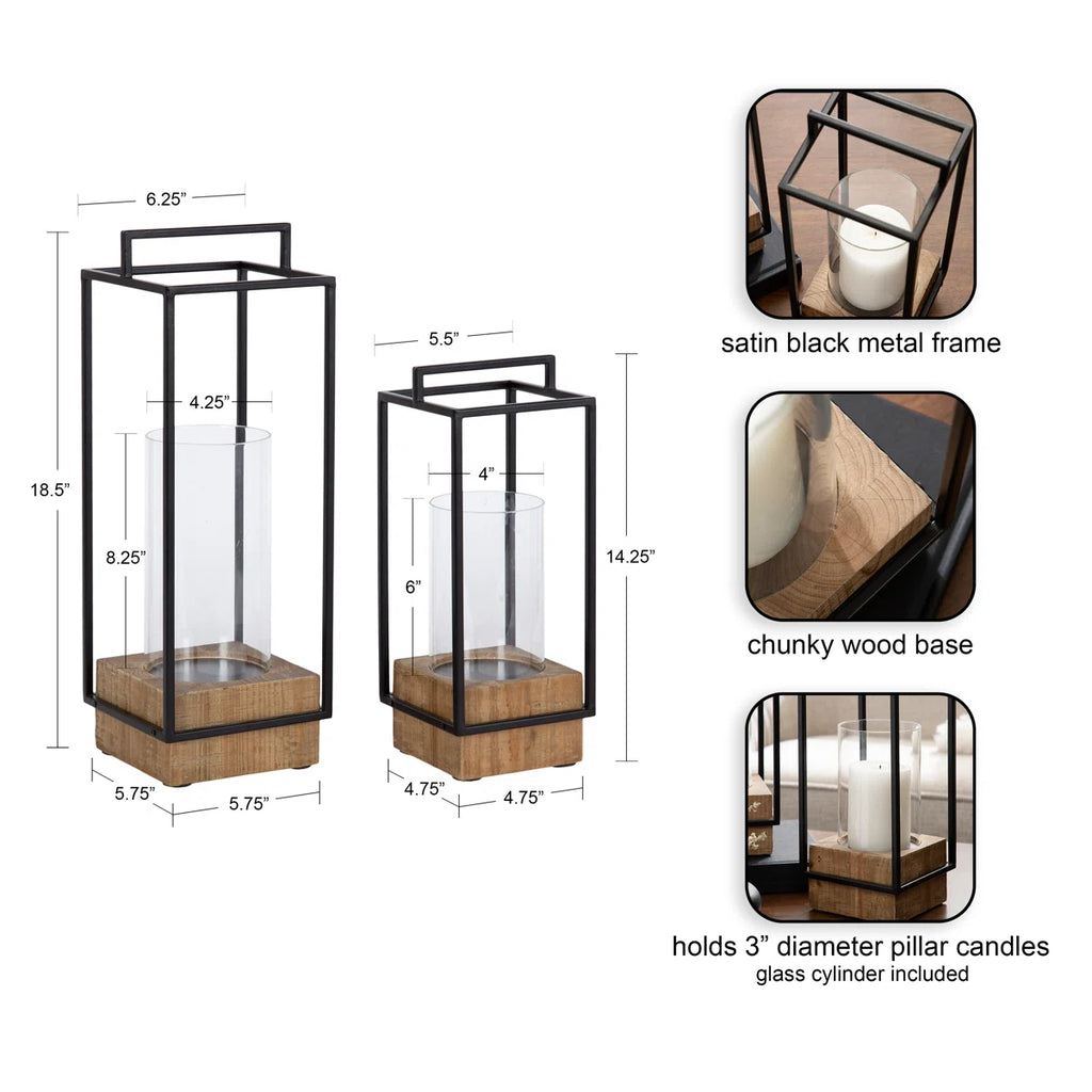Wood and Metal Two-Piece Candle Holder Set