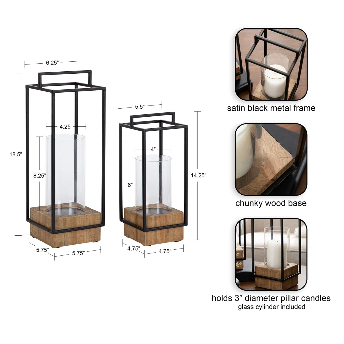 Wood and Metal Two-Piece Candle Holder Set